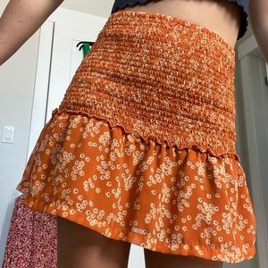 Cotton on Orange ruched floral skirt